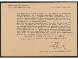 Feldpost - Vordruckkarte mit rückseitig gedruckter Mitteilung ("wider Willen") und Absender  Wehrmachtgräberoffizier 72, Feld