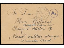 unfrankierter Feldpostbrief aus Spanien mit Stempel Masnou (Barcelona) 22.9.43 an FPNr. 46630 = Spanisches Kriegslazarett Wil