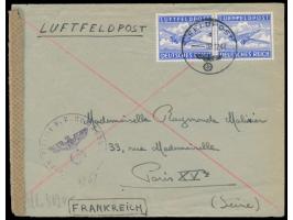 Luft-Feldpostbrief mit zwei Zulassungsmarken nach Paris, FPSt d 2.12.43, Absender ist französischer Freiwilliger, rückseitig 