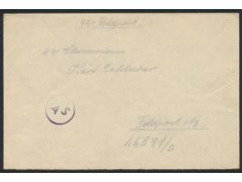 Ungarn  10 f und 2 x 20 f rückseitig auf Brief mit Stempel  Miskolc  9.1.44 an einen SS-Sturmmann mit FPNr. 44591 D = Stab II