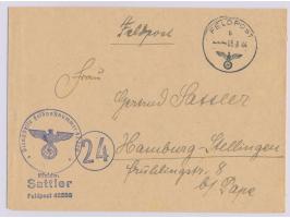 Brief mit FPSt 5.8.44 nach Hamburg, Absenderstempel und Briefstempel ... FPNr. 42208 = Stab (russisches) Ost-Pionier-Brücken-