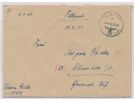 Brief mit vorderseitiger Absender-Angabe ... FPNr. 10303 = &nbsp;Stab Sturm. Brigade Rhodos &nbsp;nach Delmenhorst, Feldposts