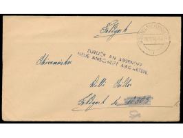 Brief mit Stempel  (23)   Delmenhorst 1  28.11.44 an FPNr. 10303 =  Stab Sturm-Brigade Rhodos,  vermutlich wegen Evakuierung 