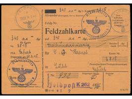 Feldzahlkarte &nbsp;auf 340 RM an PSchA Erfurt, FPSt mit Kenn-Nr. 262 24.3.45 = &nbsp;FPA SS -Kroatien &nbsp;in Esseg, Briefs