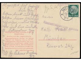 Vordruckkarte &nbsp;Konzentrationslager Dachau &nbsp;mit Auszug aus der 1. Lagerordnung (gültig bis Ende 1933), violetter L2 