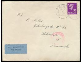 Norwegen  35 Öre auf   Luftpostbrief eines dänischen Zwangsarbeiters von Trondheim 28.8.41 nach Kopenhagen, Absenderangabe "K