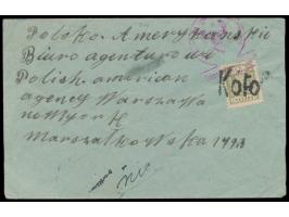 provisorischer L1  Kolo  auf Brief mit 25 F. nach Warschau, roter Zensurstempel und Ankunftstempel Warszawa 30.8.19, Bedarf
