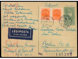 Ungarn-Ganzsache 8 f mit 2 x 12 f als Luftpostkarte von Budapest 11.10.1942 mit OKW-Zensur Wien nach Berlin, Empfängerin ist 