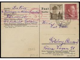 6 und 24 Gr. Generalgouvernement auf Auslandskarte mit OKW-Zensur nach Schweden. Seltener Beleg aus dem  Ghetto Tarnopol . Sc