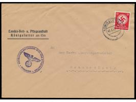 Vordruckbrief  Heil- und Pflegeanstalt Königslutter  mit Dienststempel, Dienstmarke 12 Pfg., Stempel Königslutter 3.2.43, Bed