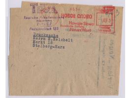 Absenderfreistempel  Nowoje Slowo - Russische Zeitung Neues Wort,  Berlin C 2 10.2.43, Adlerkopf-Wertrahmen 003 Pf. auf Strei