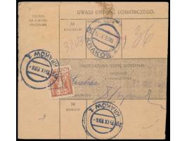 Postanweisung  auf 137 K., Frankatur 2 x 20 H. und 30 H., Österreich-K1  Skawina  11.9.19, nach Krakow, rückseitig Aushilfspo