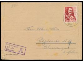 Konzentrationslager Herzogenbusch,  Vordruck-Faltbrief mit Druckvermerk "KL/75/4.43 5.000.000, innen Auszug der Lagerordnung,