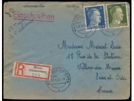25 Pf. und 30 Pf. Hitler auf  Einschreibbrief  eines französischen Zwangsarbeiters des MAN-Werks in Gustavsburg nach Frankrei