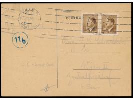 Ghetto Theresienstadt,  Empfangsbestätigungskarte für ein Paket, hellbrauner Karton, Druckvermerk "A 6/335-V/7-VIII.44-50m - 