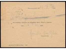 Ghetto Theresienstadt,  Empfangsbestätigungskarte für ein Paket, hellbrauner Karton, Druckvermerk "A 6/335-V/7-VIII.44-50m - 