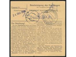 Einzelfrankatur 60 Pf. Hitler auf  Paketkarte  mit Stempel  Ehrenstein über Ulm (Donau)  12.10.44 an einen  SS-Mann des SS-La