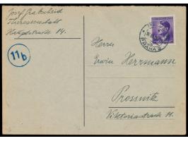 Ghetto Theresienstadt,  Empfangsbestätigungskarte für ein Paket, grüner Karton, Druckvermerk "A 6/103 - G-8n 6/m - X. 44 - De