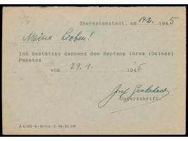 Ghetto Theresienstadt,  Empfangsbestätigungskarte für ein Paket, grüner Karton, Druckvermerk "A 6/103 - G-8n 6/m - X. 44 - De