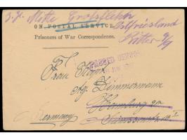 Internierungslager Ahmednagar,  1914 bis 1918, Korrespondenz von 4 Vordruckkarten (mit Abstreichtext)  und 2 Vordruckumschläg