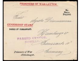 Internierungslager Ahmednagar,  1914 bis 1918, Korrespondenz von 4 Vordruckkarten (mit Abstreichtext)  und 2 Vordruckumschläg