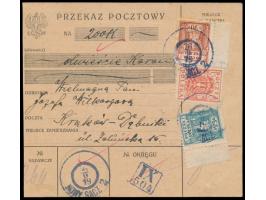 Postanweisung  auf 200 K., Frankatur 15 H., 25 H. und 50 H., aptierter Österreich-K2  Nowy Sacz 2  16.9.19, nach Krakow, rück