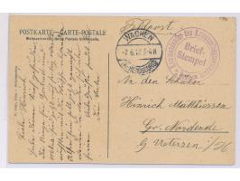 Stempel  Wacken (Kr. Rendsburg)  7.6.17 und Briefstempel  Kommandantur des Kriegsgefangenenlagers Vaale  auf Feldpost-Ansicht