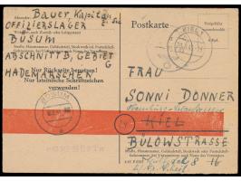 Wehrmacht-Interniertenpost:  Behelfsganzsache 6 Pf. mit Ausgabestempel Büsum 8.45, Absenderangabe "...  Offizierslager Büsum,