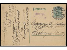 Ganzsache 5 Pf. mit Stempel Weinheim (Bergstraße) 10.8.14 nach Tübingen, violetter Setzkasten-Z2  GEPRUFT / In Weinheim,  sel