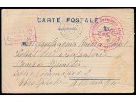 großer roter Zweikreisstempel  Zensurstelle Austausch-Station Konstanz / Geprüft,  im Riemer nicht aufgeführte Type, auf Krie