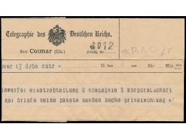 Telegramm-Aufnahmeformular von &nbsp;Colmar (Els.) &nbsp;für ein Telegramm aus Hannover vom 3.2.1918, mittelegrafierter Zensu