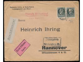 Rheinland-Besetzung,  2 x  Bayern  25 Pf. mit  Firmenlochung "A F"  (1 x kleiner Eckfehler) auf unverschlossenem Eilbrief, Au