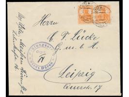 Rheinland-Besetzung,  Brief mit Stempel  Düren (Rheinl.) 1  18.1.19 nach Leipzig, violetter Kreisstempel  Prüfungsstelle Stad