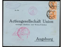 Rheinland-Besetzung, Firmenbrief mit 2 x 7 1/2 Pf. mit Stempel Solingen 1 21.1.19 nach Augsburg, rotes Dienstsiegel "Siegel d