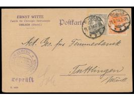 Rheinland-Besetzung,  Firmenkarte mit Stempel  Ohligs  11.2.19 nach Tuttlingen, violettes Dienstsiegel  Polizei-Verwaltung Oh