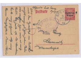 Rheinland-Besetzung,  Bayern-Ganzsache 10 Pf. mit Stempel  Speyer  9.3.19 nach Chemnitz, violetter Ovalstempel  Contrôle Par 