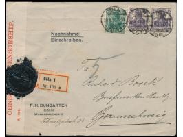 Rheinland-Besetzung, &nbsp;Einschreibbrief mit Stempel &nbsp;Cöln (Rheinl.) 1 &nbsp;20.8.19 nach Braunschweig, links weißer V