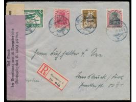 Einschreibbrief mit Stempel  Regensburg 2  7.12.20 über  Postüberwachungsstelle München  nach Österreich, links  zwei verschi