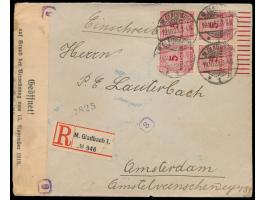 Viererblock 5 Mio M. auf Auslands-Einschreibbrief mit Stempel  M.Gladbach 1  19.10.23 nach Amsterdam,  Porto-Letzttag,  porto