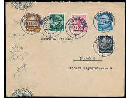 Auslandsbrief 2. Gewicht von Nürnberg 10.4.34 in die Schweiz, Mischfrankatur 40 Pf., rückseitig drei Verschlusszettel der Dev