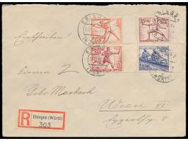 Einschreibbrief mit Olympia-Marken-Frankatur von Ebingen 16.11.36 nach Wien, rückseitig provisorischer Verschluss und zwei ro