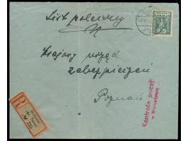 Einzelfrankatur 50 f auf  Einschreibbrief  mit aptiertem deutschen Stempel  Wolstyn  7.10.19, deutscher  R-Zettel Wollstein (