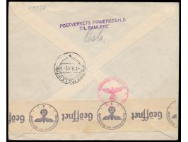 Norwegen-Sondermarke &nbsp;1 Kr mit Ersttagstempel Oslo 2.9.41 auf Einschreibbrief nach Deutschland, OKW-Zensur Berlin, Lands