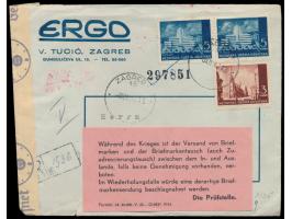 Kroatien &nbsp;3 K. und 2 x 5 K. auf &nbsp;Einschreibbrief &nbsp;mit Stempel &nbsp;Zagreb &nbsp;9.12.42 nach Berlin, OKW-Zens