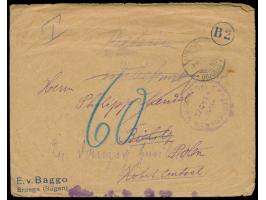 unfrankierter Brief aus Deutschland nach Bielitz, Stempel Altenkirchen (Rügen) 8.10.19, Ankunftsstempel Bielitz 27.10.19, Zen