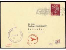 Schweiz &nbsp;20 Rp. &quot;Pro Patria&quot; (leicht fleckig) mit Maschinenstempel &nbsp;Schaffhausen 1 &nbsp;13.4.45 nach Lei