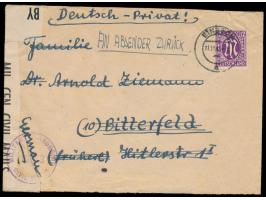 Brief mit AM-Post 12 Pf., Stempel  Einbeck  11.11.45, nach Bitterfeld, links britischer Zensurverschluß und Zensurstempel mit