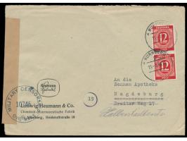 2 x 12 Pf. Kontrollrat auf Brief mit Stempel &nbsp;Nürnberg 2 &nbsp;11.3.46 nach Magdeburg, US-Zensurstempel 10745 auf neutra