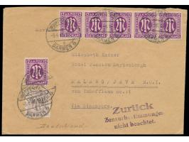 Auslandsbrief mit AM-Post-Frankatur 75 Pf.  nach Malang / Java,  Stempel Wuppertal-Barmen 6 3.4.46, violetter L3  Zurück / Ze