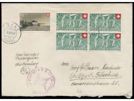 Brief mit Schweiz-Sondermarken-Frankatur   von Lonay (Vaud)   6.8.47 nach Stuttgart, vorderseitig  Zensurstempel ohne Zensorn